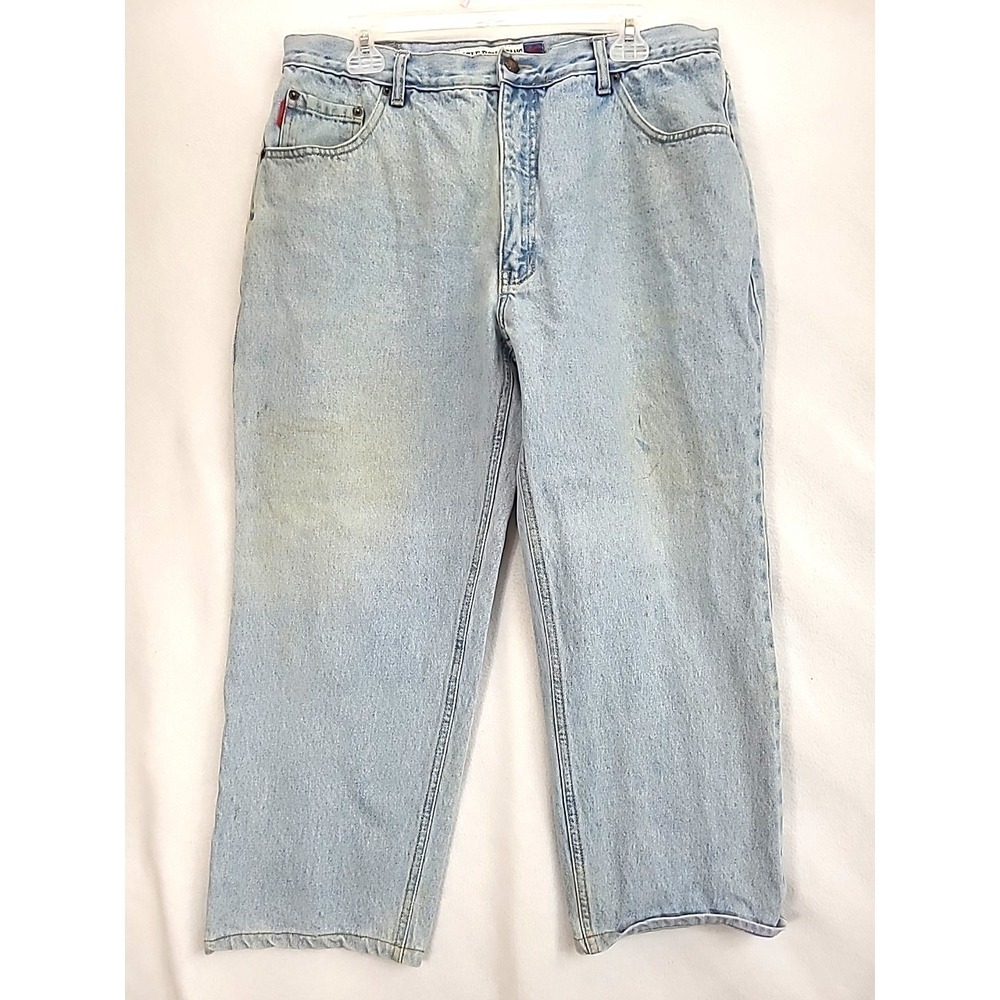 Vtg Bugle Boy Jeans 750 38x30‎ Loose Fit Lt Wash Mid Rise Hemmed to 26 Wide Leg